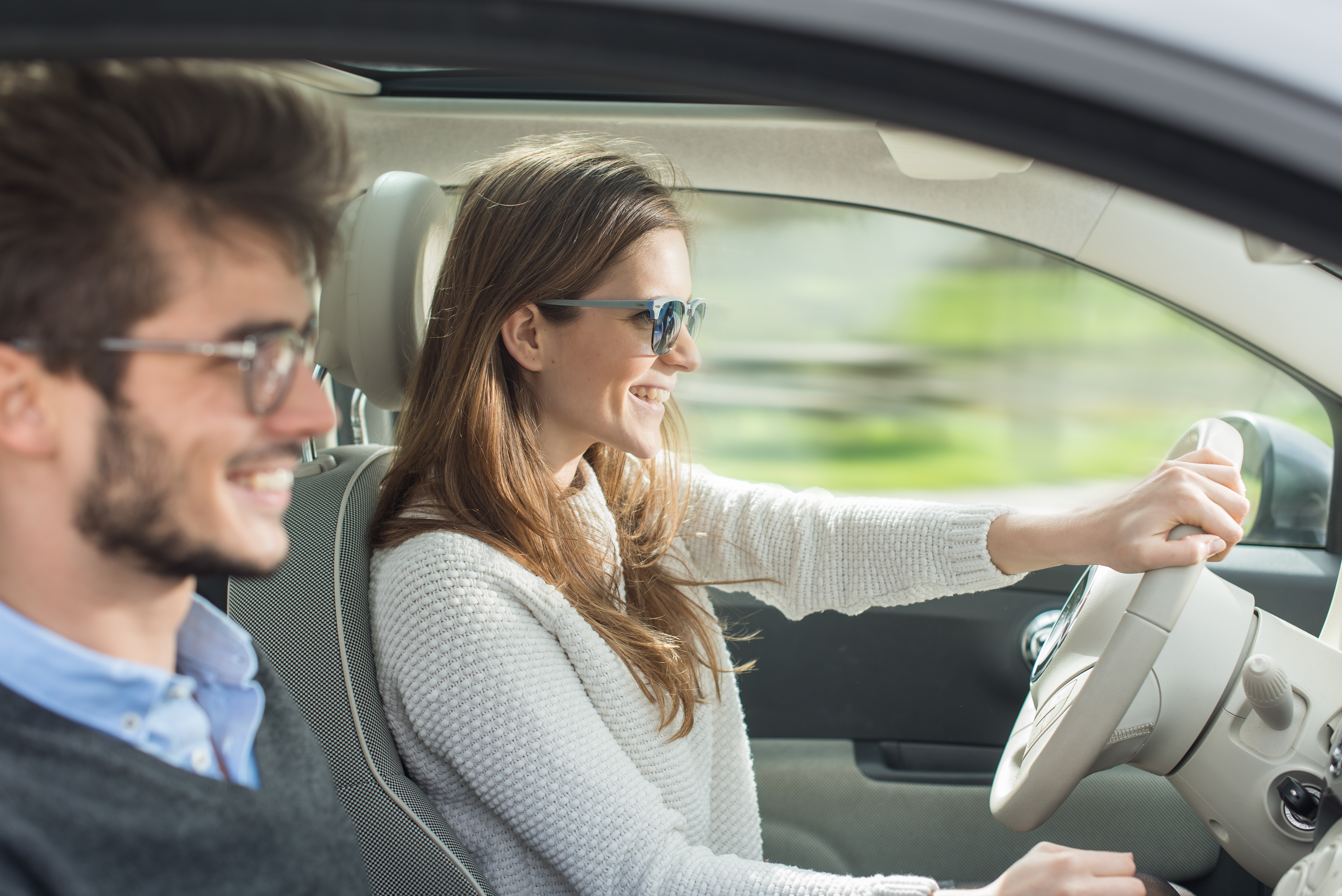 couple, driving, drive, car, sunglasses, sun, reflection