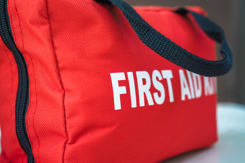 first aid kit, bag, red, emergency bag