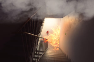 fire taking over home stairs and corridor