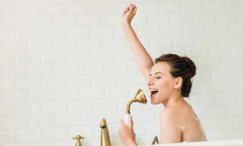 woman singing, singing in the shower, healthy life